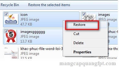 Khôi phục dữ liệu đã xóa trong Recycle Bin