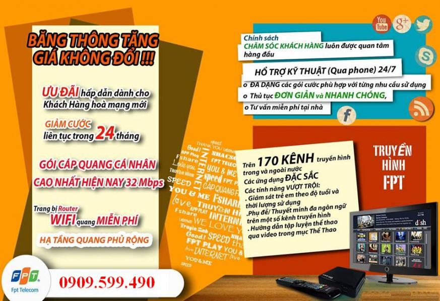 FPT Telecom khuyến mãi tăng băng thông hạ gói cước