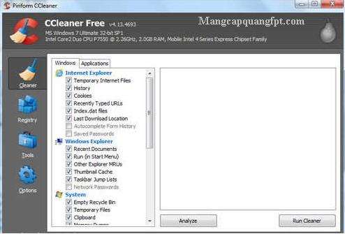 Phần mềm dọn dep rác tối ưu hóa hệ thống máy tính CCleaner