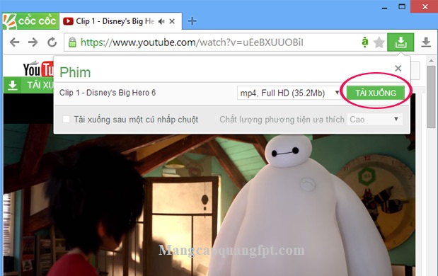 Hướng dẫn tải phim từ Youtube bằng Coccoc